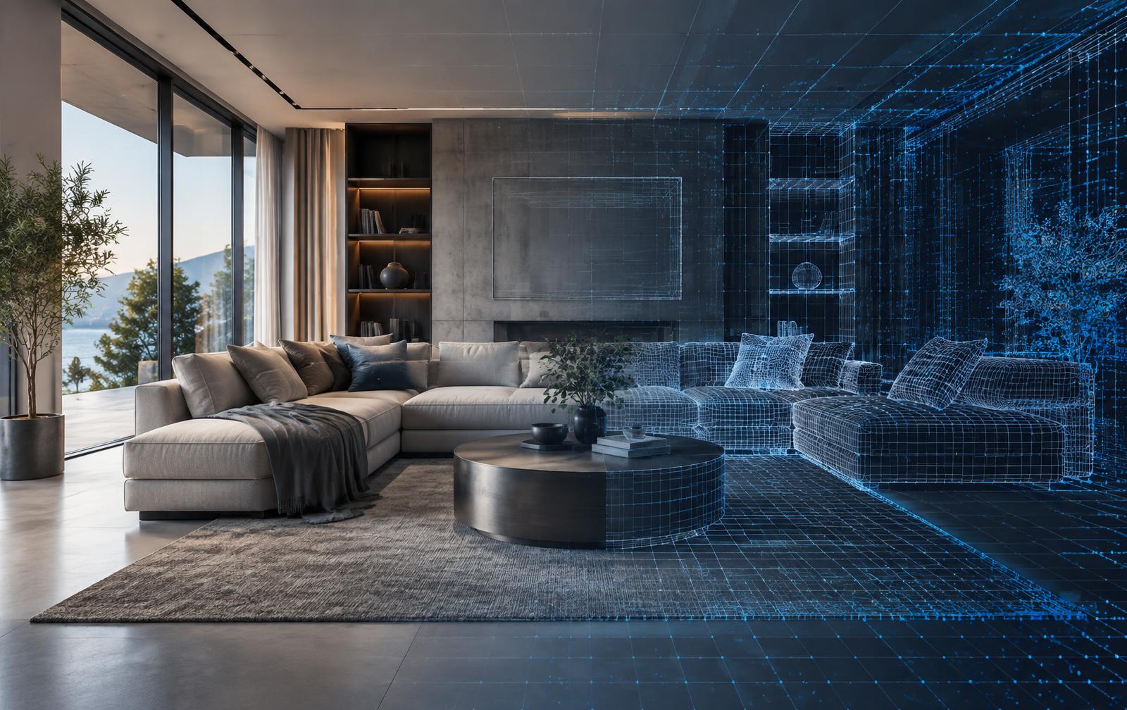 A living room turning into a precise digital model